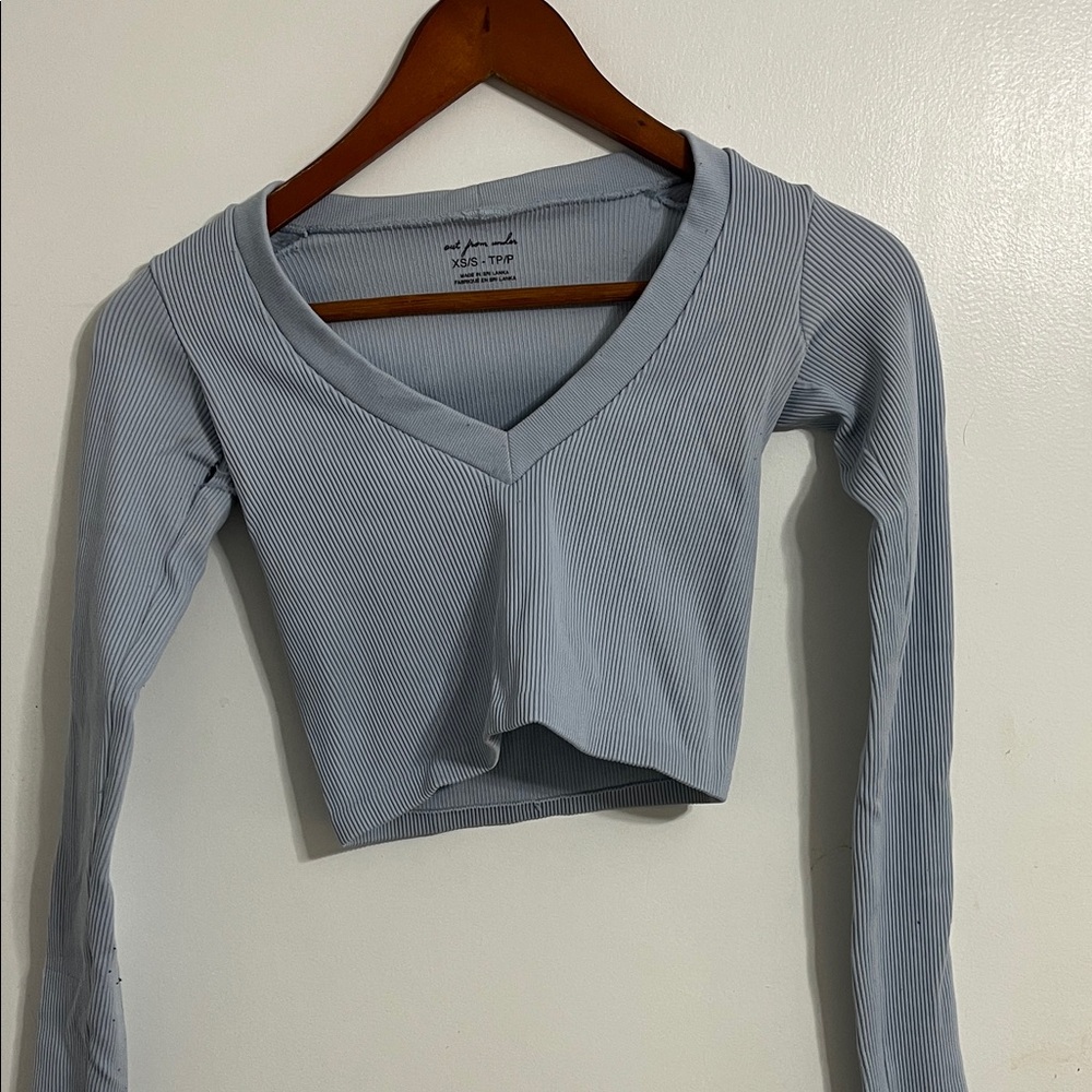 Urban Outfitters Light Blue Ribbed V-Neck Blouse